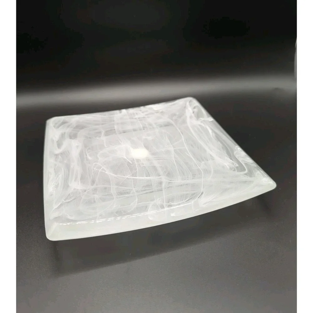 Partylite Pillar Candle Holder Indulgences P7193 White Swirl Glass 6.5